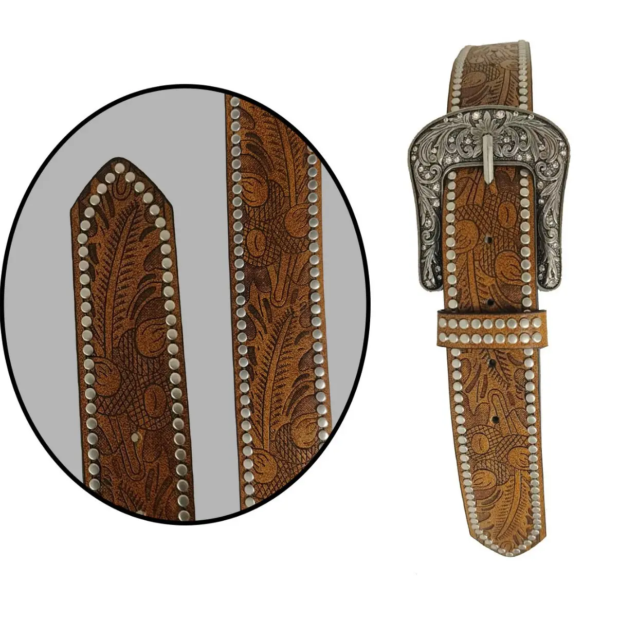 Women's Western Wind Carving Belt with Leather Strap
