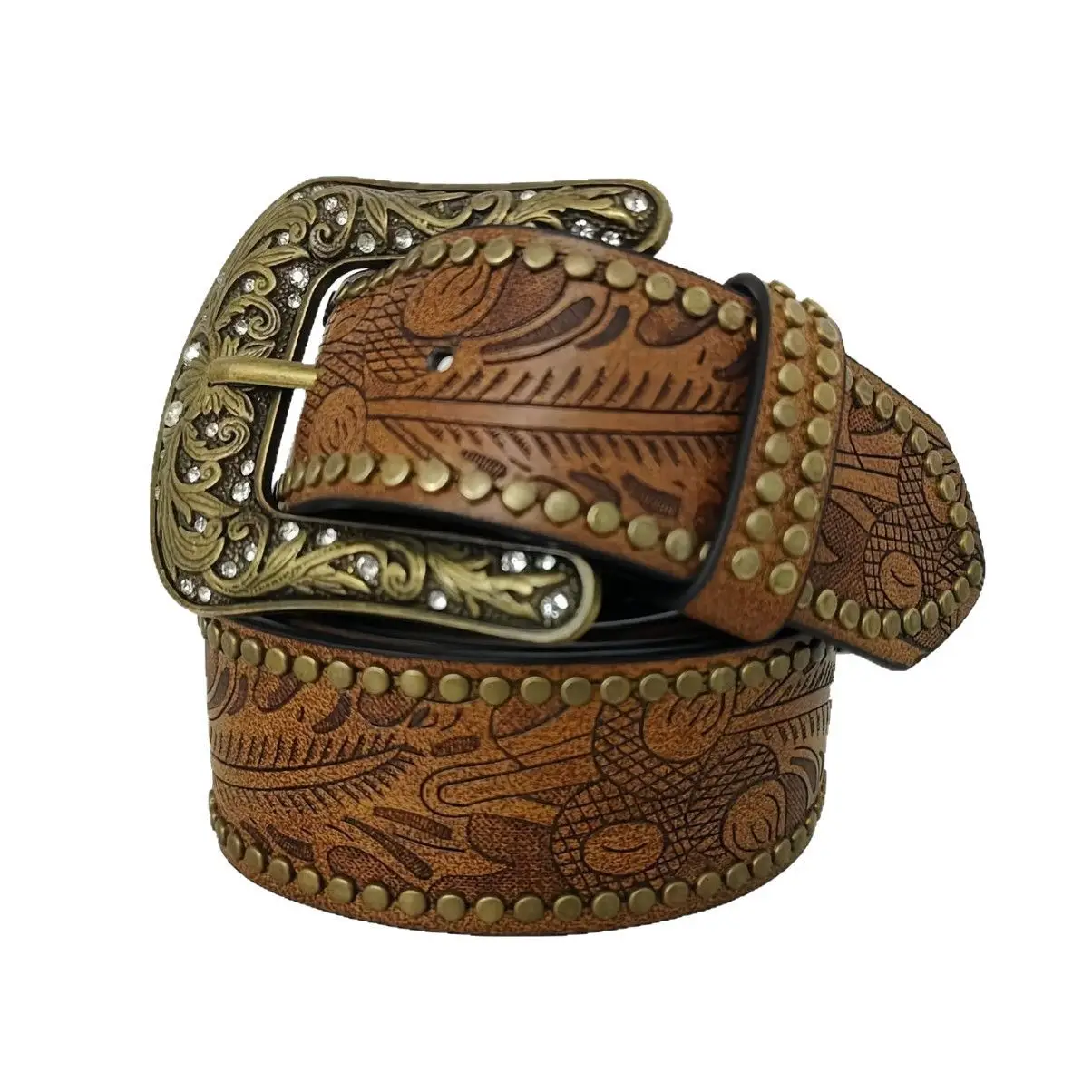 Women's Western Wind Carving Belt with Leather Strap