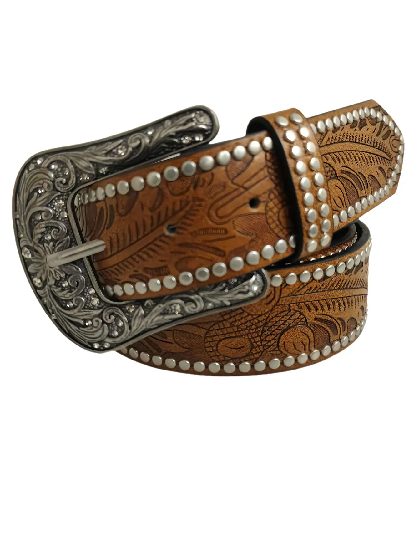 Women's Western Wind Carving Belt with Leather Strap — feature 4