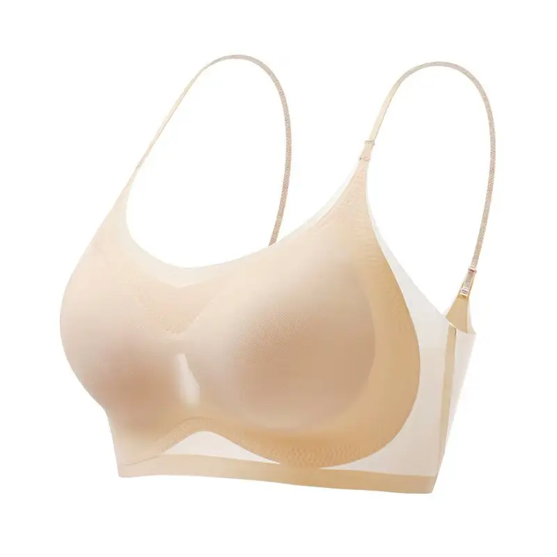 Ultra-thin Ice Silk Traceless Underwear Women's Jelly Bra Vest Breathable Big Chest Beautiful Back Sleeping Strap Wrap Chest