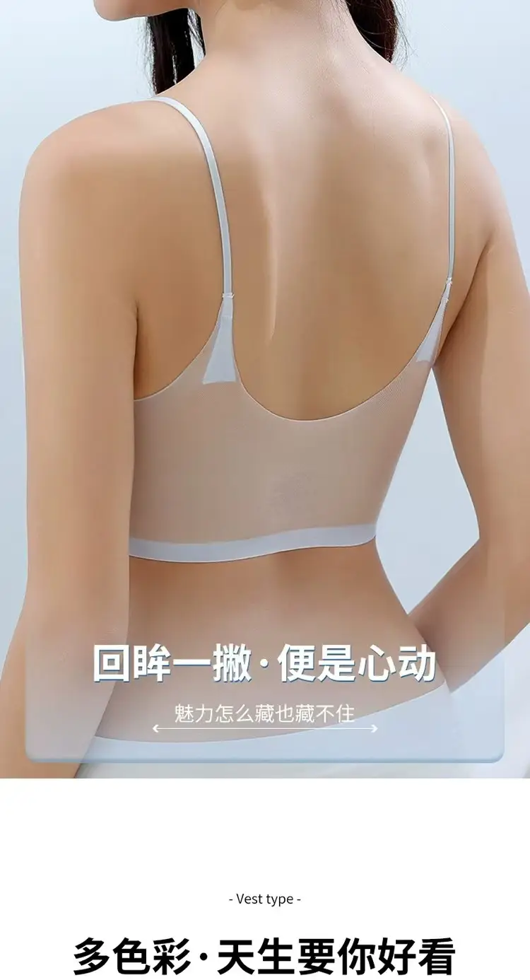Ultra-thin Ice Silk Traceless Underwear Women's Jelly Bra Vest Breathable Big Chest Beautiful Back Sleeping Strap Wrap Chest — feature 17