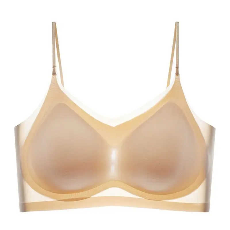 Ultra-thin Ice Silk Traceless Underwear Women's Jelly Bra Vest Breathable Big Chest Beautiful Back Sleeping Strap Wrap Chest