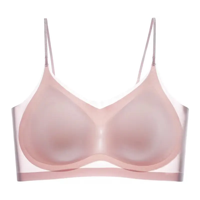 Ultra-thin Ice Silk Traceless Underwear Women's Jelly Bra Vest Breathable Big Chest Beautiful Back Sleeping Strap Wrap Chest