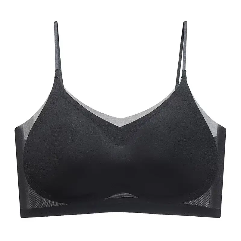 Ultra-thin Ice Silk Traceless Underwear Women's Jelly Bra Vest Breathable Big Chest Beautiful Back Sleeping Strap Wrap Chest
