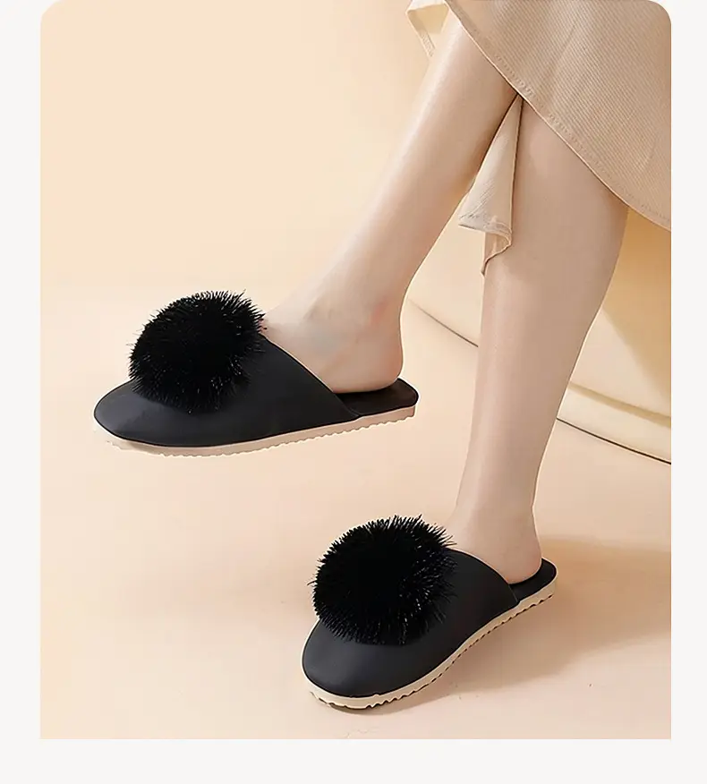 Spring and Autumn Silky Satin National Style Plaid Home Slippers Indoor Silent Anti-Slip Home Cotton Slippers Women's One Piece Dropshipping — feature 26