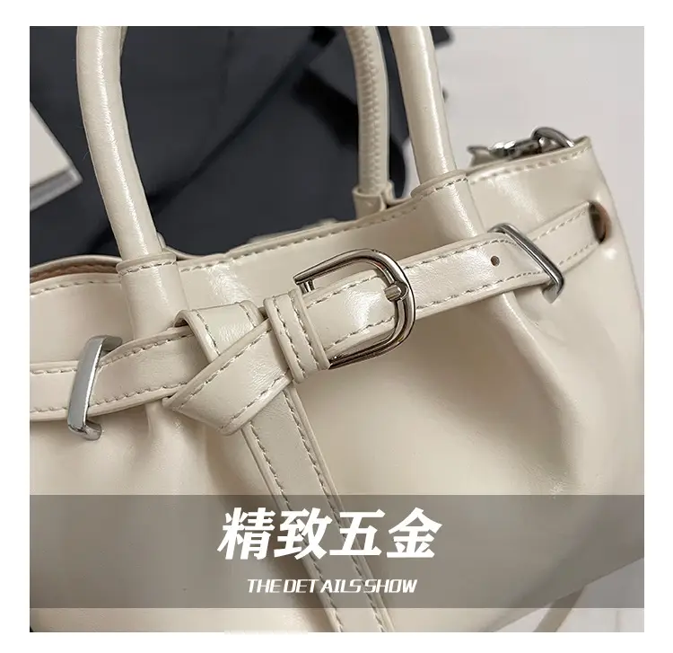 Women's Korean Style Handbag Beige Leather Bucket Bag — feature 12
