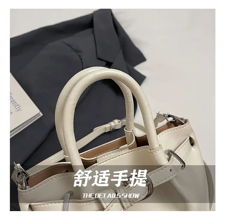 Women's Korean Style Handbag Beige Leather Bucket Bag — feature 14