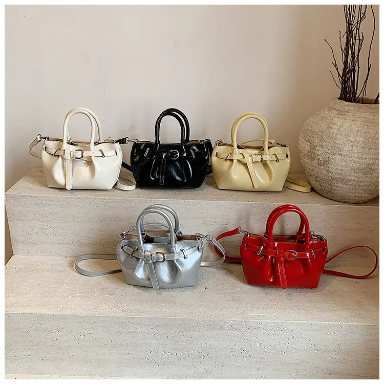 Women's Korean Style Handbag Beige Leather Bucket Bag — feature 2