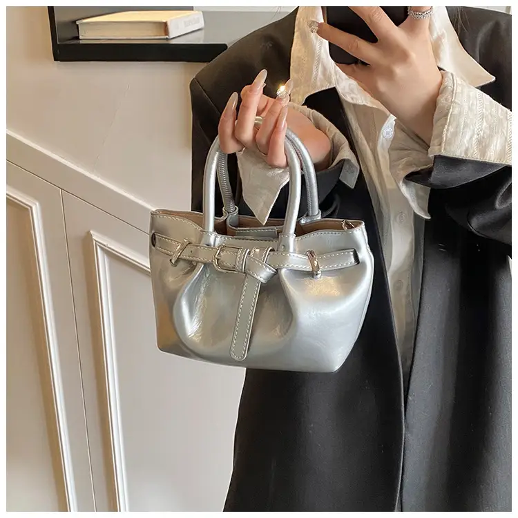Women's Korean Style Handbag Beige Leather Bucket Bag — feature 21
