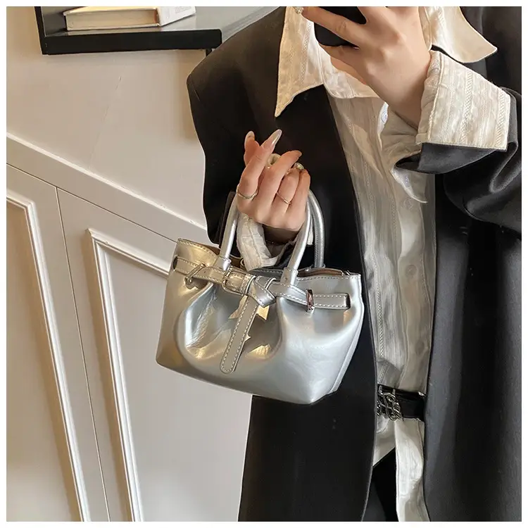 Women's Korean Style Handbag Beige Leather Bucket Bag — feature 22