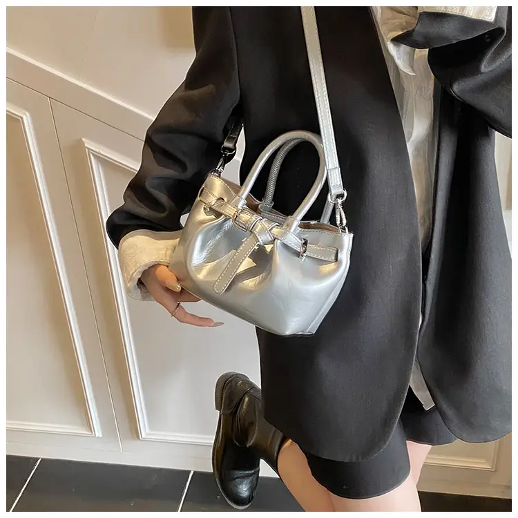 Women's Korean Style Handbag Beige Leather Bucket Bag — feature 25