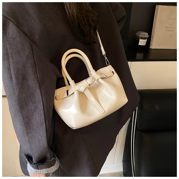 Women's Korean Style Handbag Beige Leather Bucket Bag — feature 39