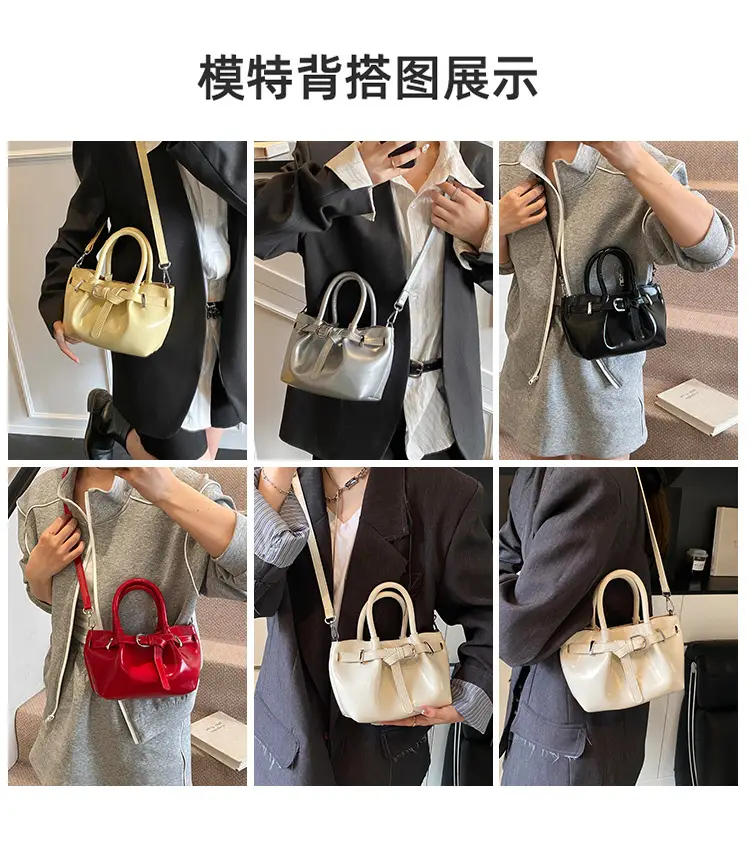 Women's Korean Style Handbag Beige Leather Bucket Bag — feature 4