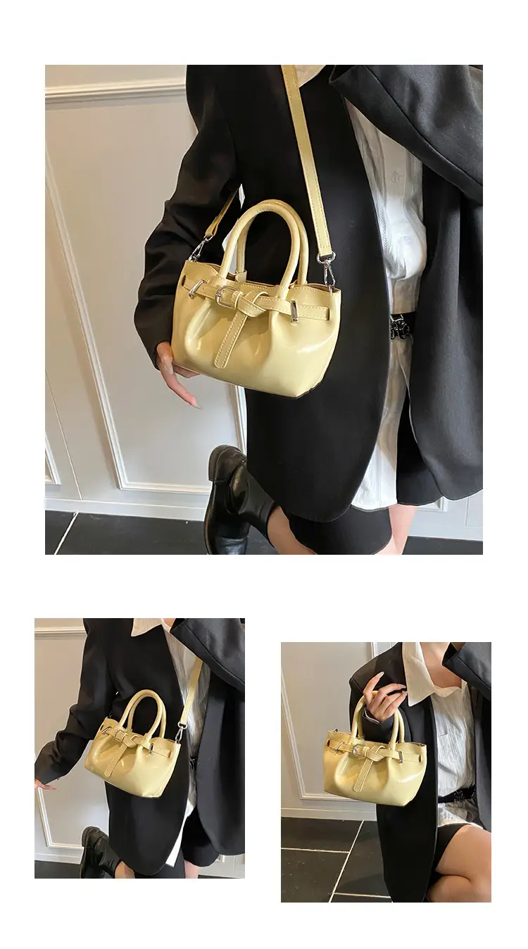 Women's Korean Style Handbag Beige Leather Bucket Bag — feature 5