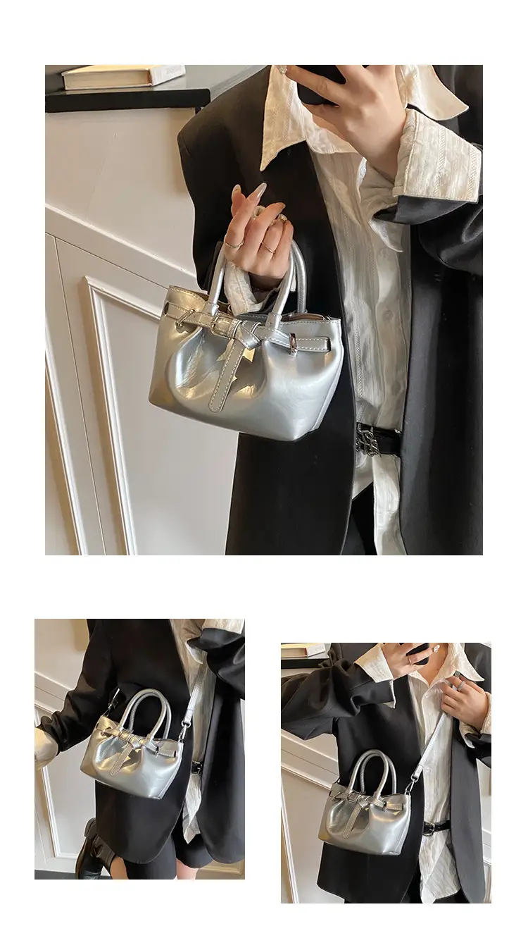 Women's Korean Style Handbag Beige Leather Bucket Bag — feature 6