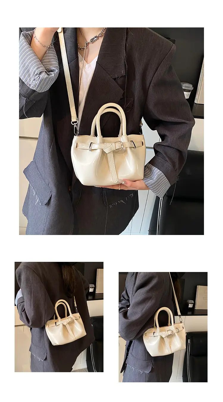 Women's Korean Style Handbag Beige Leather Bucket Bag — feature 9