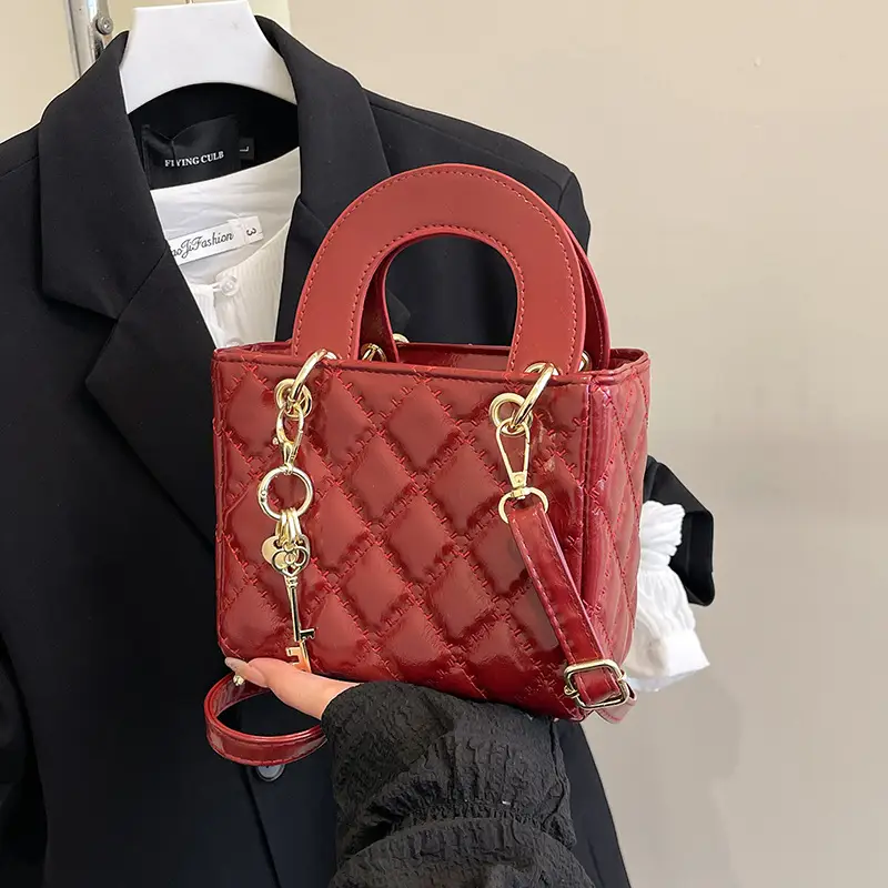Quilted Embroidered Women's Shoulder Bag Beige Gold