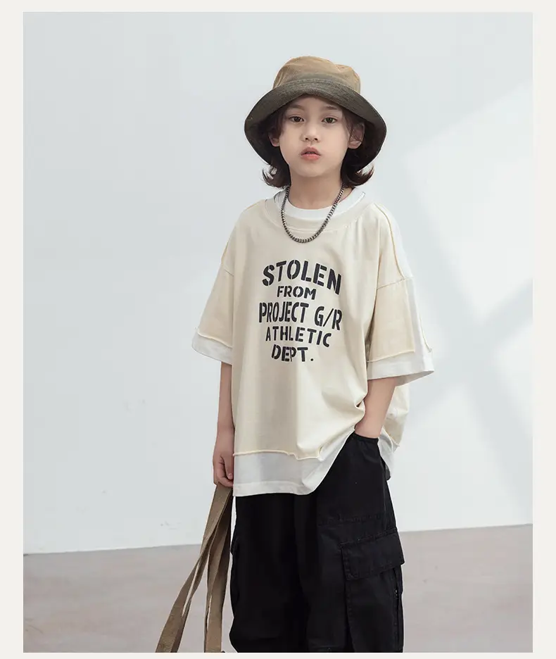 Boys T-Shirt Short Sleeve Summer 2026 Beige — feature 6