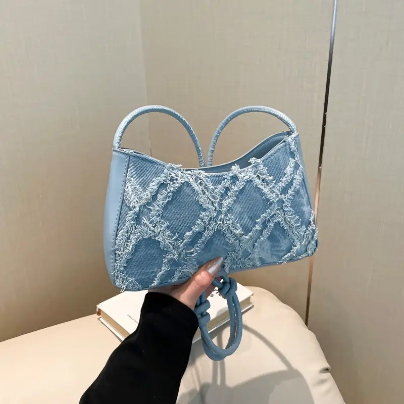 Blue Lace Quilted Shoulder Bag for Women - Image 4