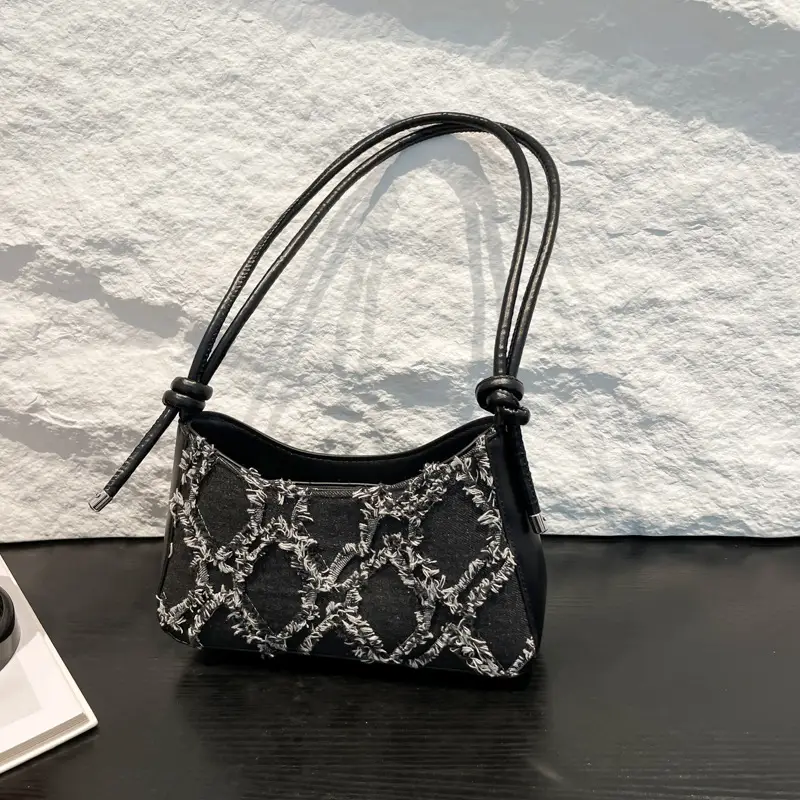 Blue Lace Quilted Shoulder Bag for Women - Image 6
