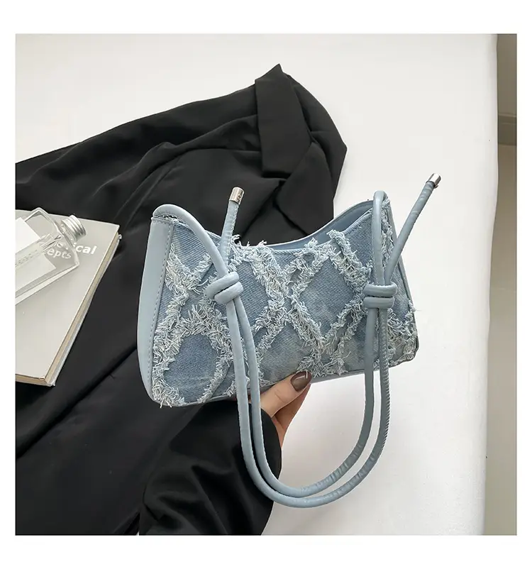 Blue Lace Quilted Shoulder Bag for Women - Image 3