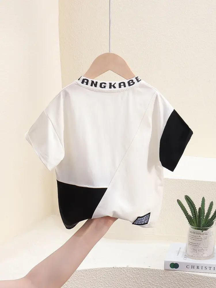 Boys Patchwork T-Shirt White Brown 2026 - Image 6
