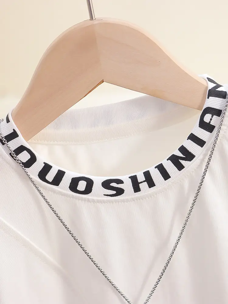 Boys Patchwork T-Shirt White Brown 2026 - Image 7