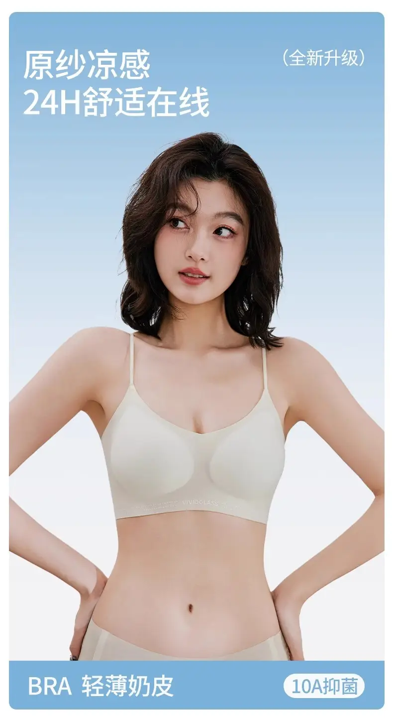 Herbal Camellia Ultra-Thin Cool Seamless Underwear Women's Wireless Plaid Breathable Plaid Vest Style Beautiful Back Bra — feature 1