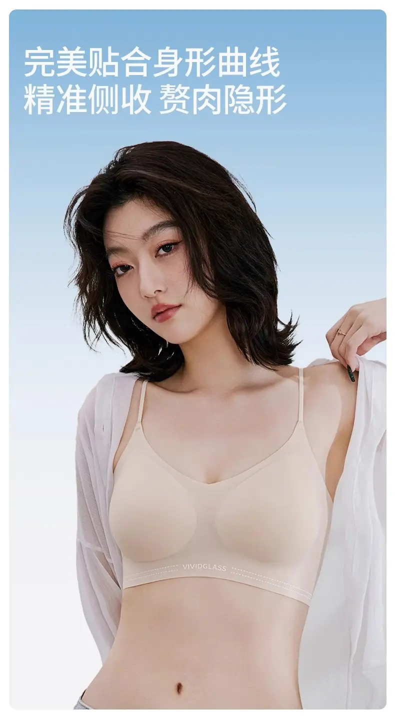 Herbal Camellia Ultra-Thin Cool Seamless Underwear Women's Wireless Plaid Breathable Plaid Vest Style Beautiful Back Bra — feature 12