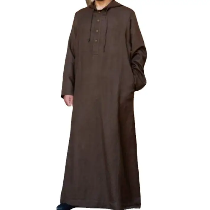 2025 Muslim Robe Long Hooded Shirt Men White Blue Black - Image 5