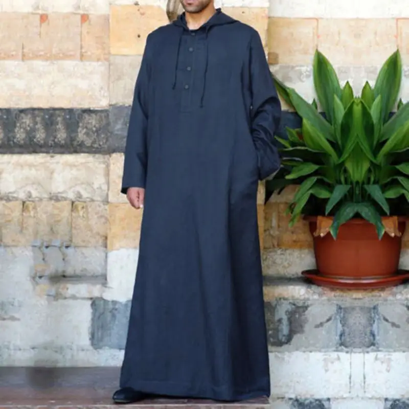 2025 Muslim Robe Long Hooded Shirt Men White Blue Black — feature 5