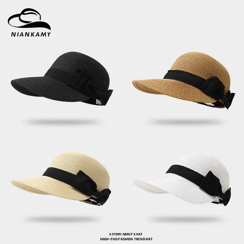 Women Straw Bow Hat with Sunshade & Travel Design - Image 5