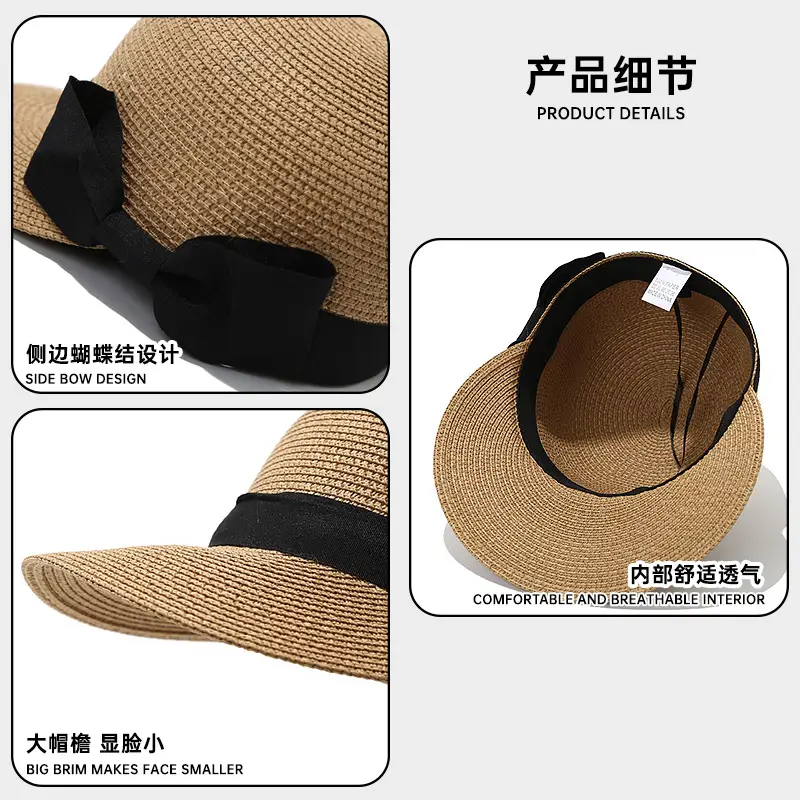 Women Straw Bow Hat with Sunshade & Travel Design - Image 7