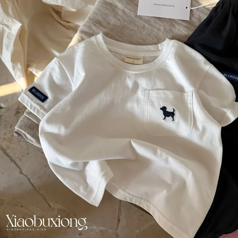 Children's White T-Shirt with Pocket Design, All-Cotton, 2026 Summer - Image 3