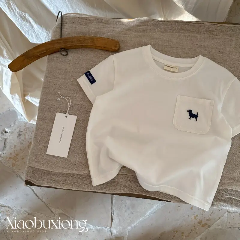 Children's White T-Shirt with Pocket Design, All-Cotton, 2026 Summer - Image 4