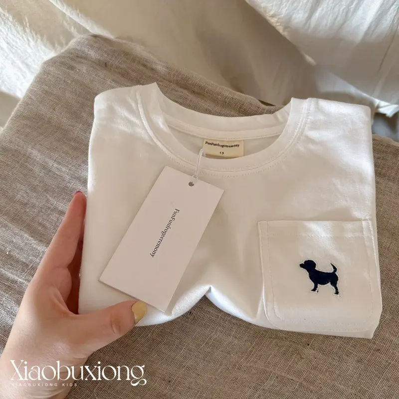 Children's White T-Shirt with Pocket Design, All-Cotton, 2026 Summer - Image 5
