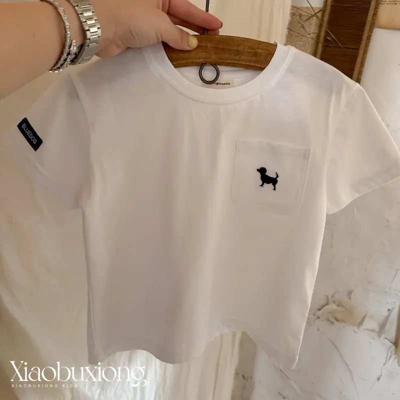 Children's White T-Shirt with Pocket Design, All-Cotton, 2026 Summer - Image 6