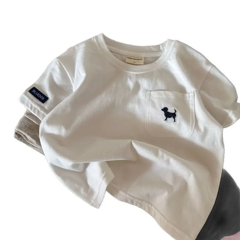 Children's White T-Shirt with Pocket Design, All-Cotton, 2026 Summer - Image 7
