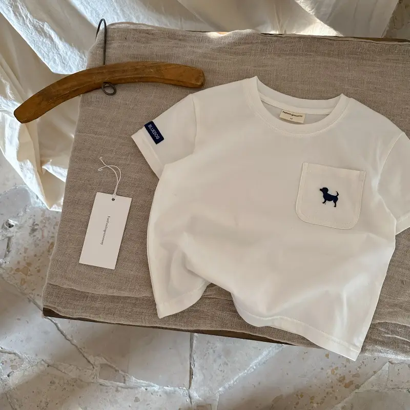 Children's White T-Shirt with Pocket Design, All-Cotton, 2026 Summer — feature 10