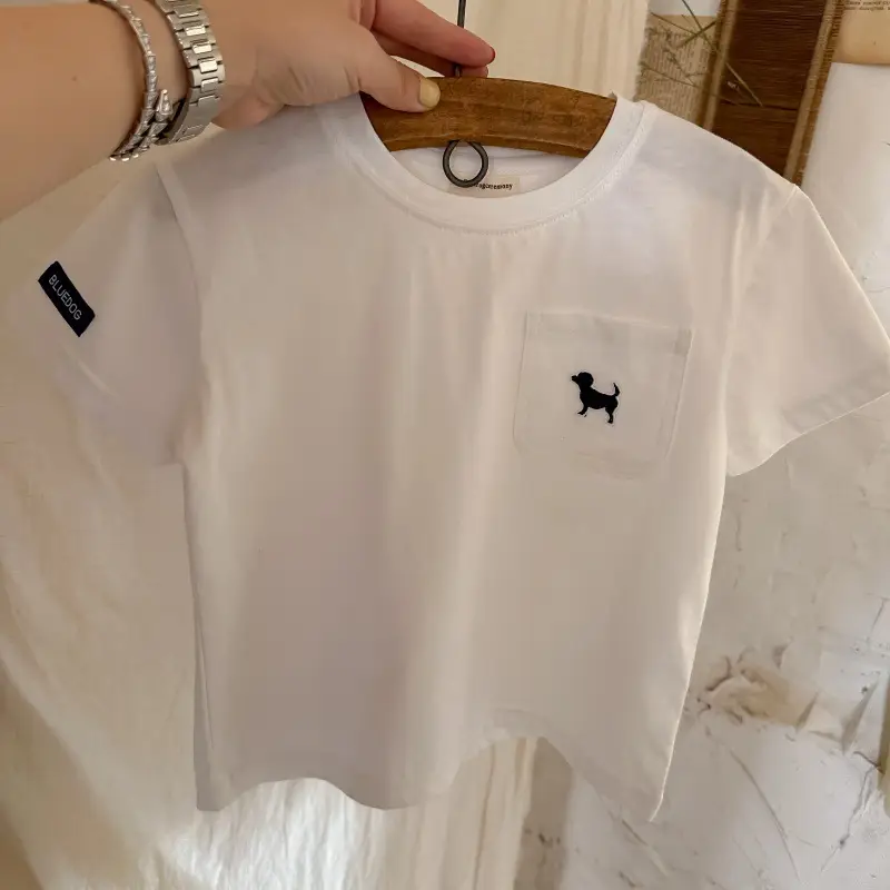 Children's White T-Shirt with Pocket Design, All-Cotton, 2026 Summer — feature 11