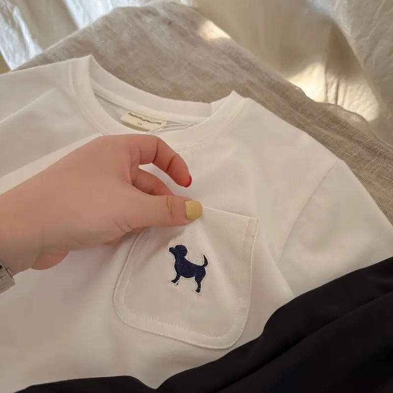 Children's White T-Shirt with Pocket Design, All-Cotton, 2026 Summer — feature 9