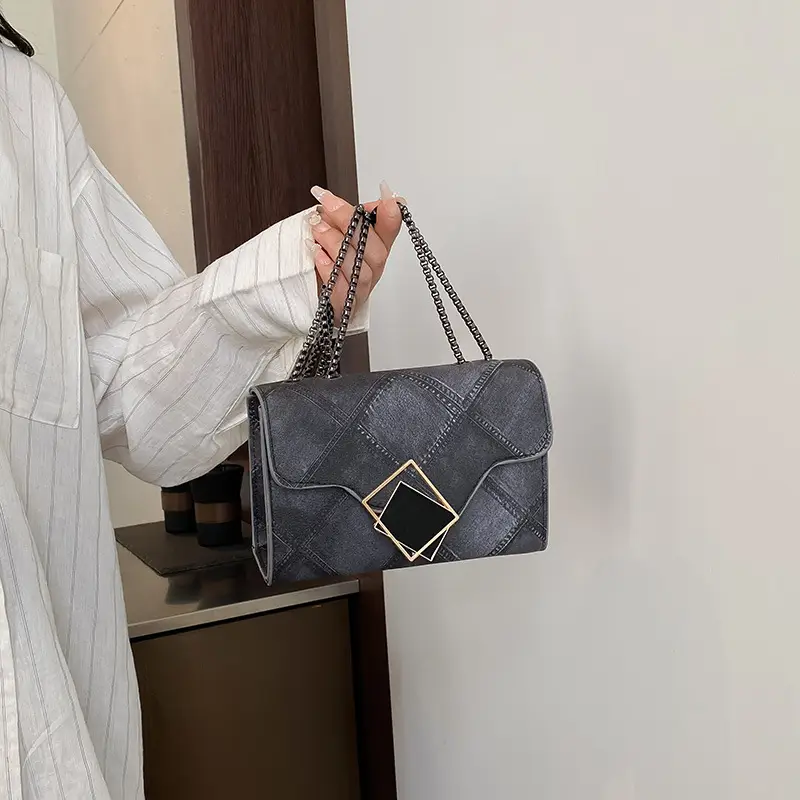 Light Blue Quilted Chain Crossbody Bag for Women - Image 7