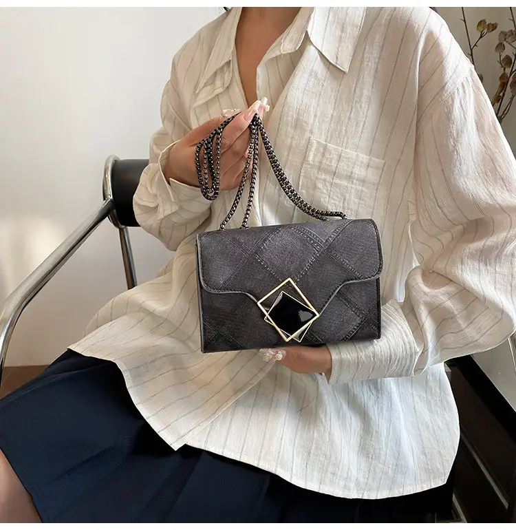 Light Blue Quilted Chain Crossbody Bag for Women — feature 15
