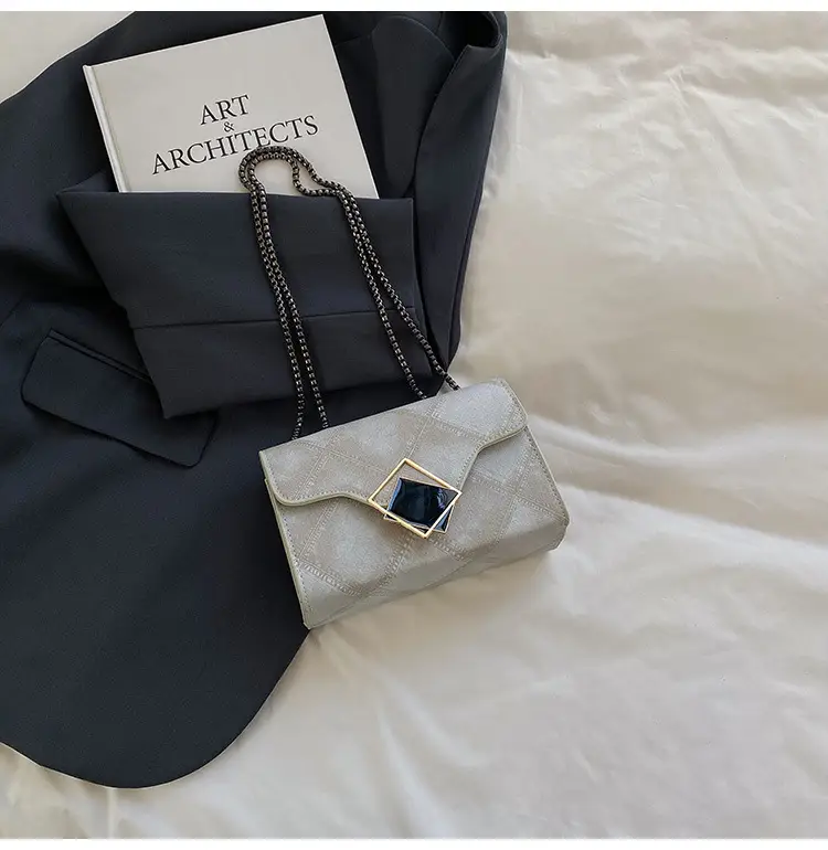 Light Blue Quilted Chain Crossbody Bag for Women - Image 3
