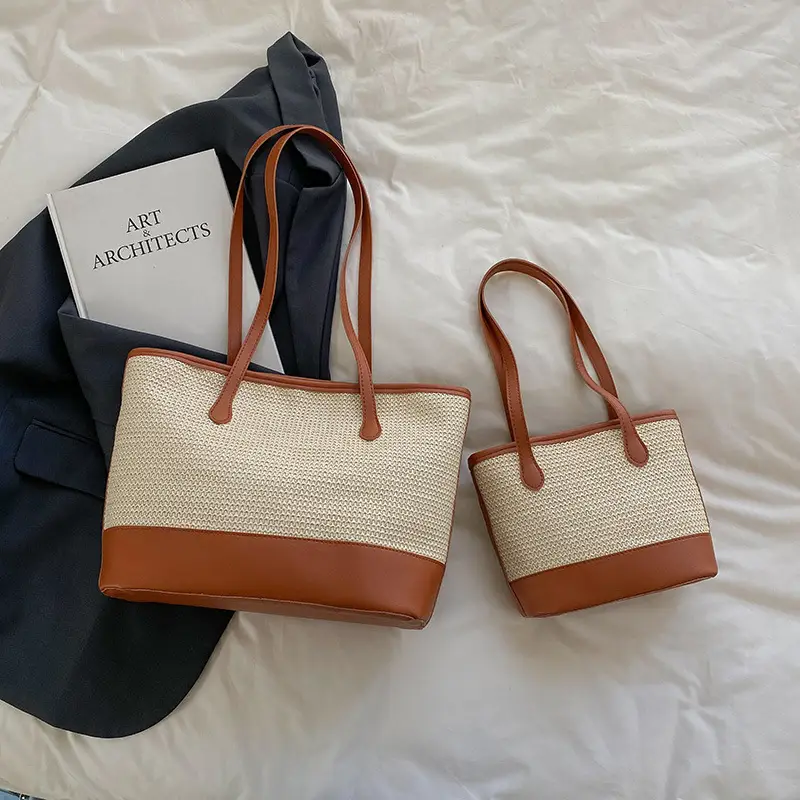 Women's 2-Piece Straw Woven Tote & Armpit Bag Set - Image 3