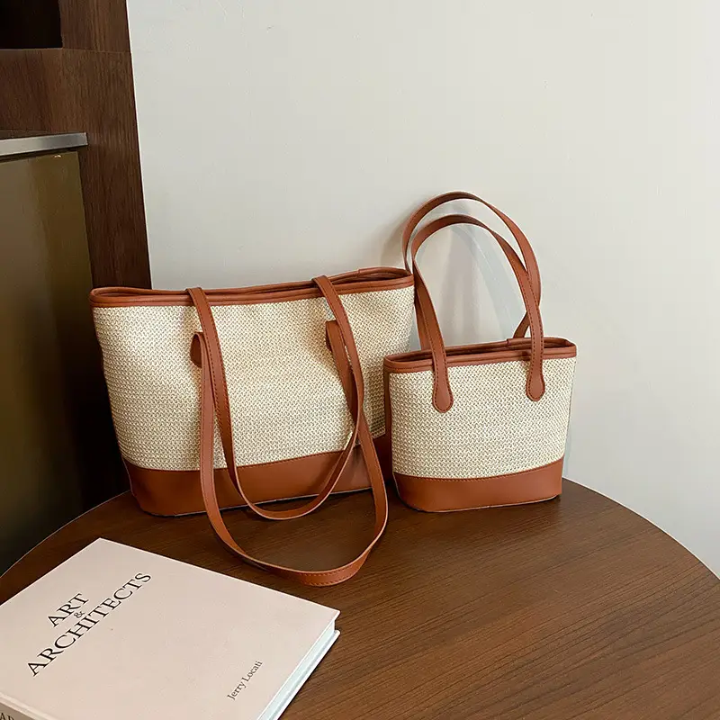 Women's 2-Piece Straw Woven Tote & Armpit Bag Set - Image 6