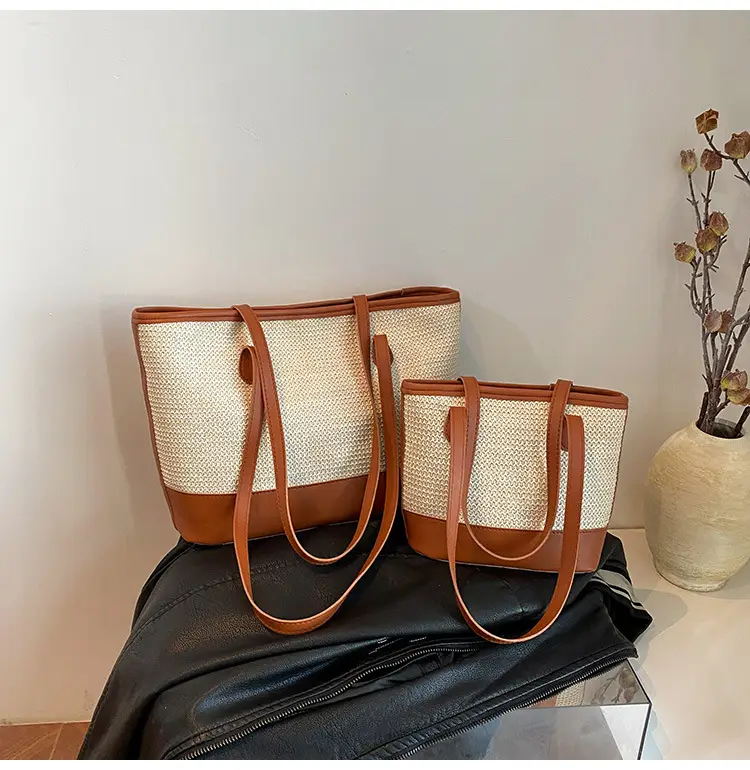 Women's 2-Piece Straw Woven Tote & Armpit Bag Set — feature 20