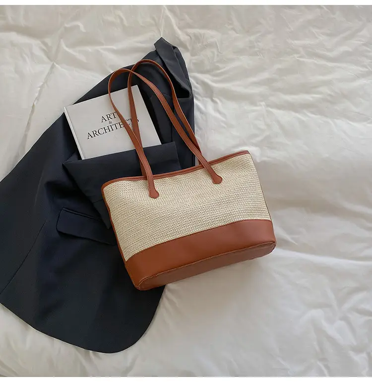 Women's 2-Piece Straw Woven Tote & Armpit Bag Set