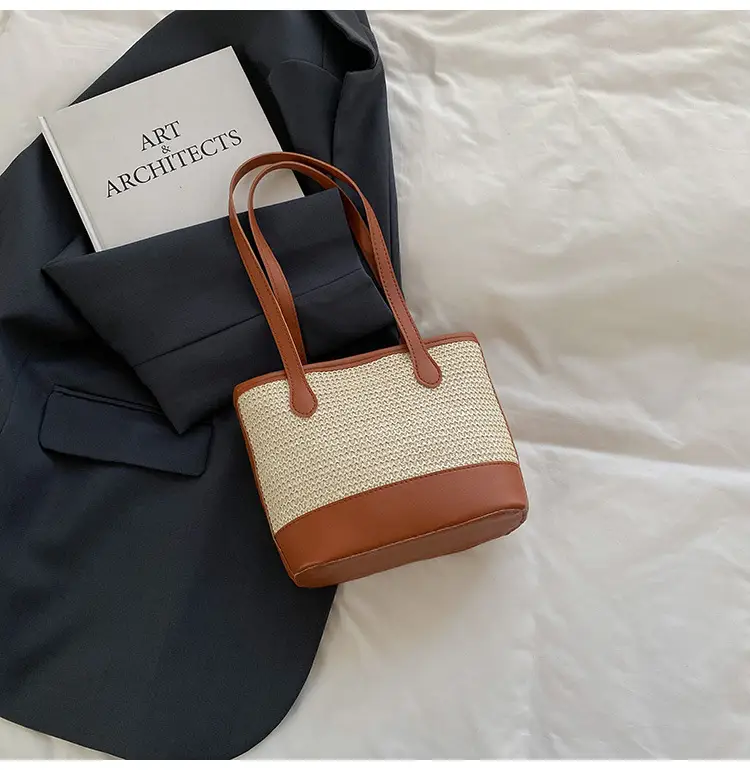 Women's 2-Piece Straw Woven Tote & Armpit Bag Set - Image 2