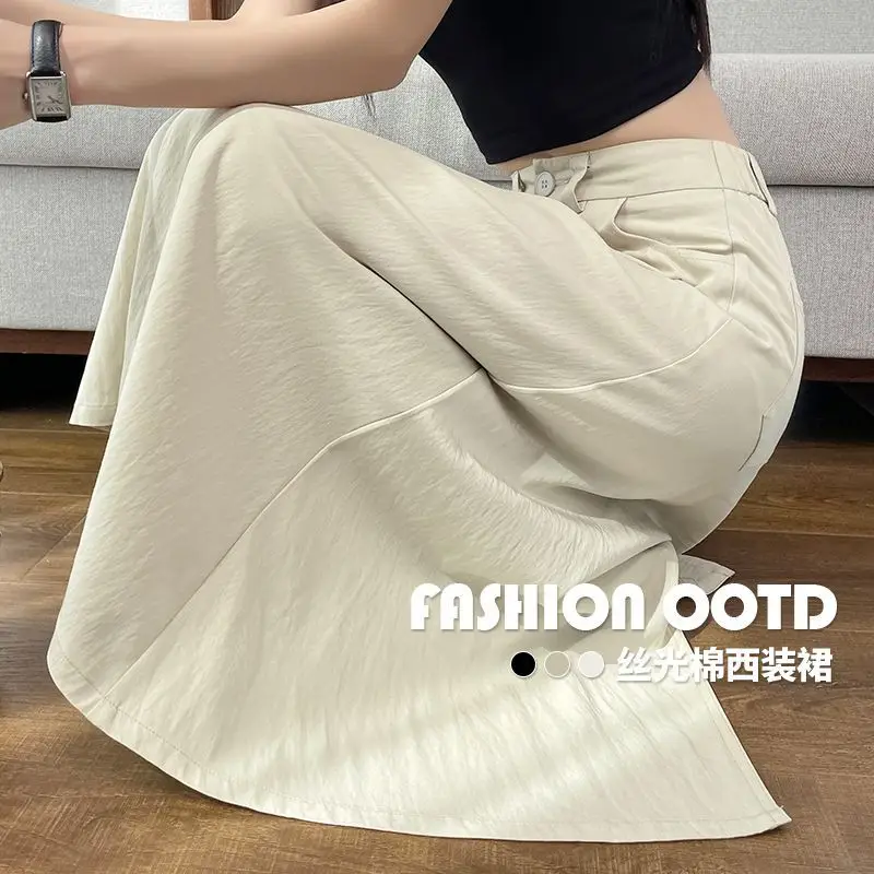 Women Mid-Length Belted Skirt Summer Plus Size